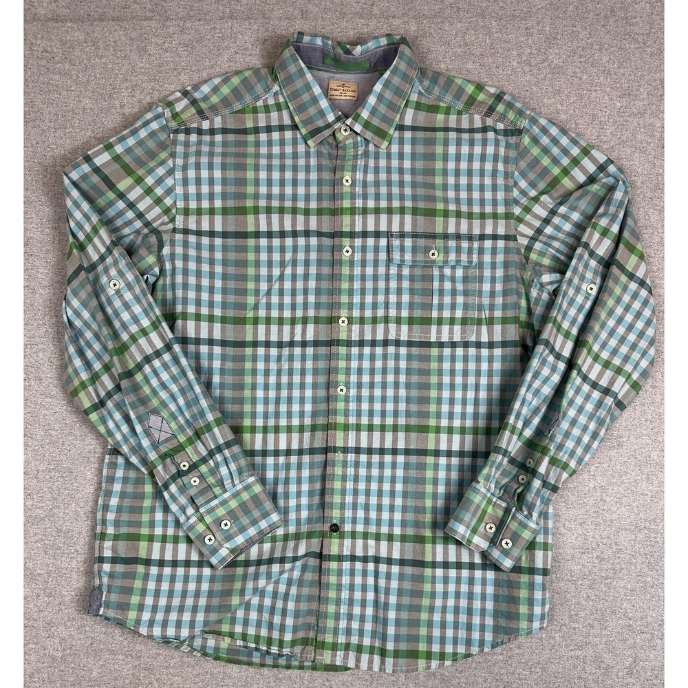 Tommy Bahama Jeans Shirt Mens Large Blue Green Plaid Button Front Long Sleeve